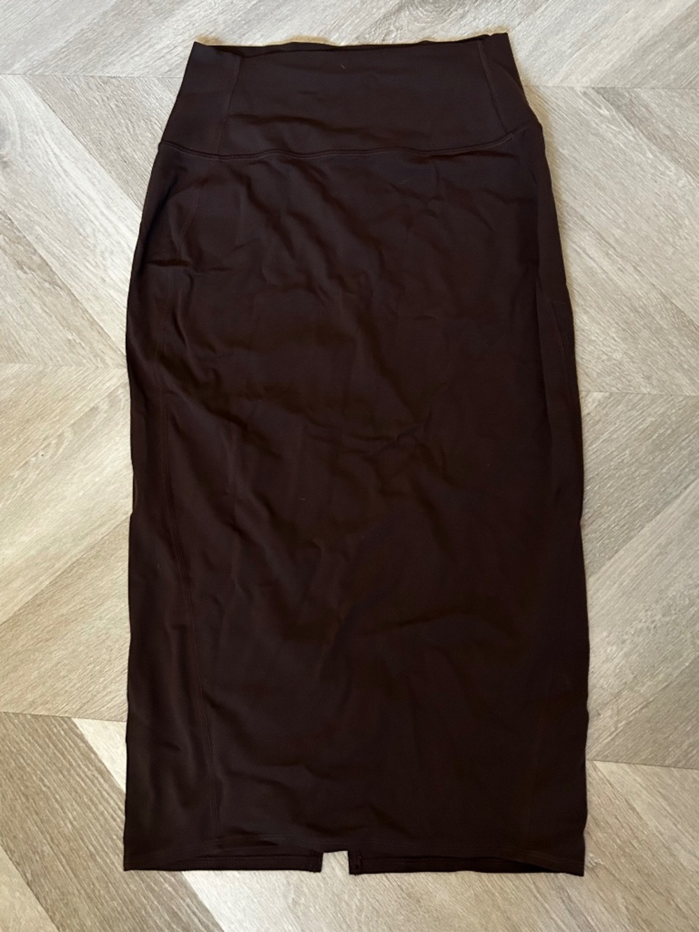 Lululemon Black High Rise Pencil Skirt Midi Stretch Slit Brown Size L